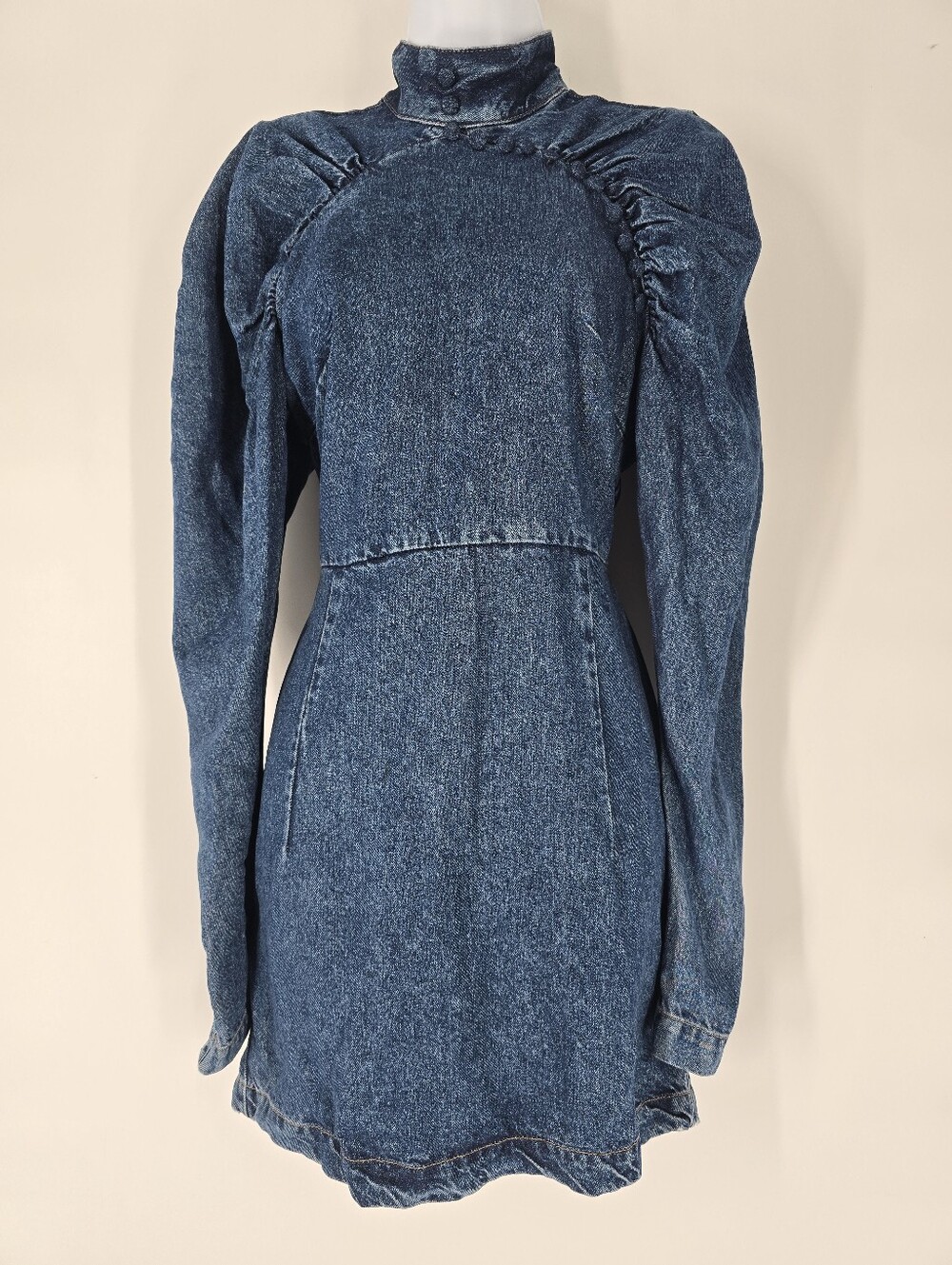 Rotate Birger Christensen Kim Denim Puff Sleeve Mini Dress Size US 2 EU 34